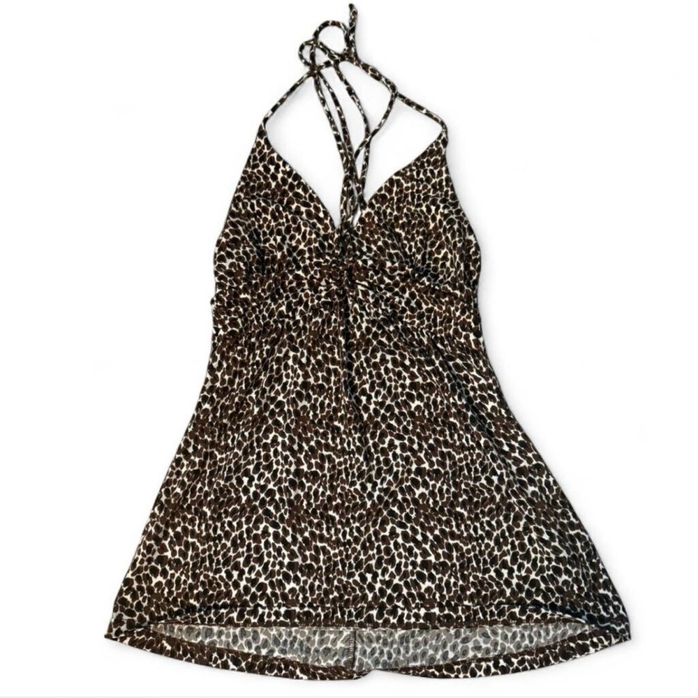 No Boundaries Brown Leopard Print Halter Babydoll Top